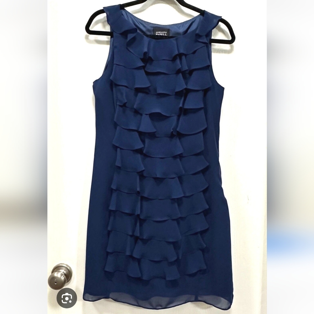 Adrianna Papell Women Ruffle Sleeveless Dress Navy‎ Blue Sz10